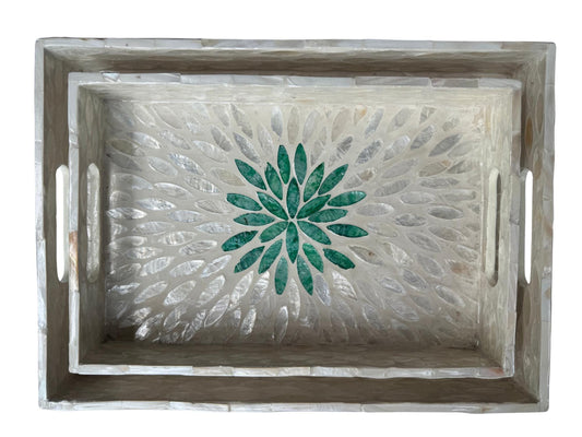 Mother of Pearl Rectangular Tray - Handmade Shell Inlay Serving Tray, Decorative Coffee Table Tray, Vanity Organizer, Housewarming Gift 47