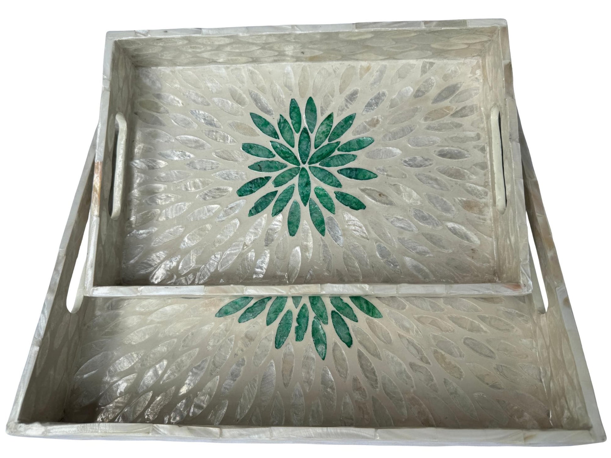 Mother of Pearl Rectangular Tray - Handmade Shell Inlay Serving Tray, Decorative Coffee Table Tray, Vanity Organizer, Housewarming Gift 47