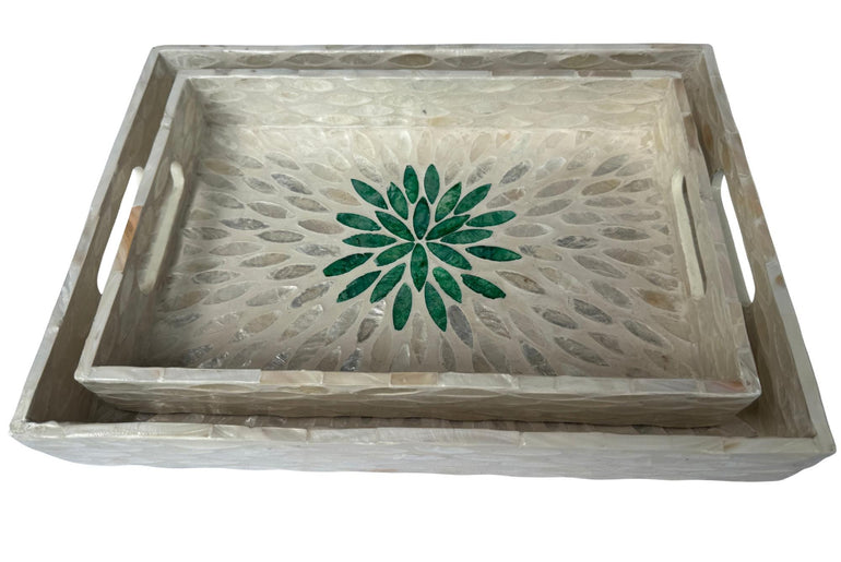 Mother of Pearl Rectangular Tray - Handmade Shell Inlay Serving Tray, Decorative Coffee Table Tray, Vanity Organizer, Housewarming Gift 47