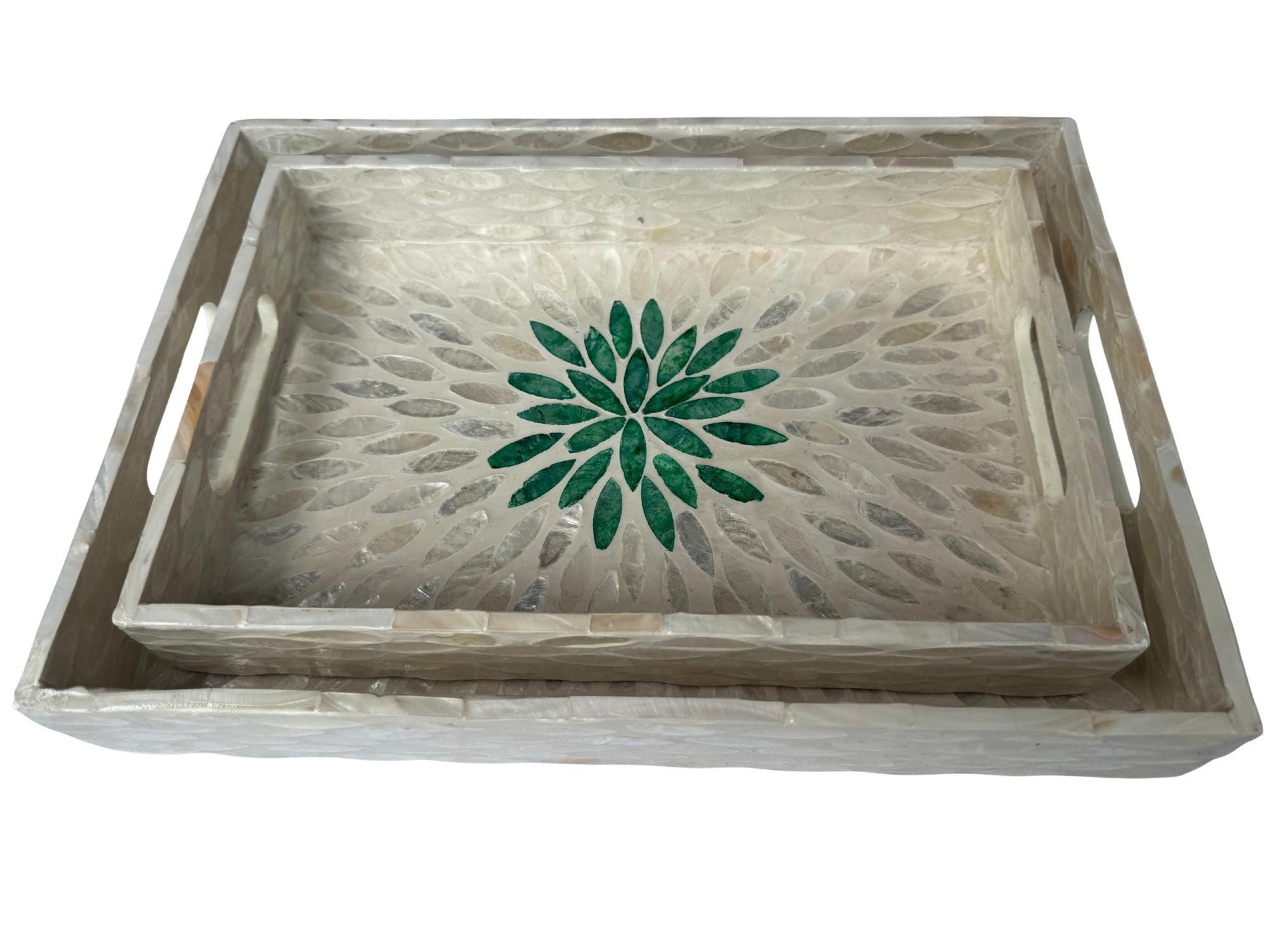 Mother of Pearl Rectangular Tray - Handmade Shell Inlay Serving Tray, Decorative Coffee Table Tray, Vanity Organizer, Housewarming Gift 47