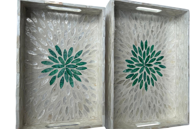 Mother of Pearl Rectangular Tray - Handmade Shell Inlay Serving Tray, Decorative Coffee Table Tray, Vanity Organizer, Housewarming Gift 47