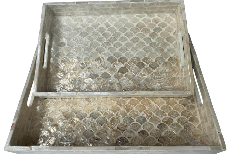 Mother of Pearl Rectangular Tray - Handmade Shell Inlay Serving Tray, Decorative Coffee Table Tray, Vanity Organizer, Housewarming Gift 48
