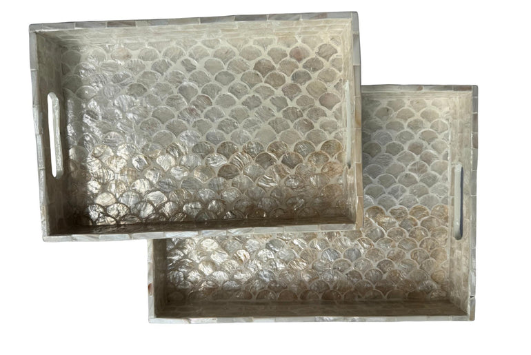 Mother of Pearl Rectangular Tray - Handmade Shell Inlay Serving Tray, Decorative Coffee Table Tray, Vanity Organizer, Housewarming Gift 48