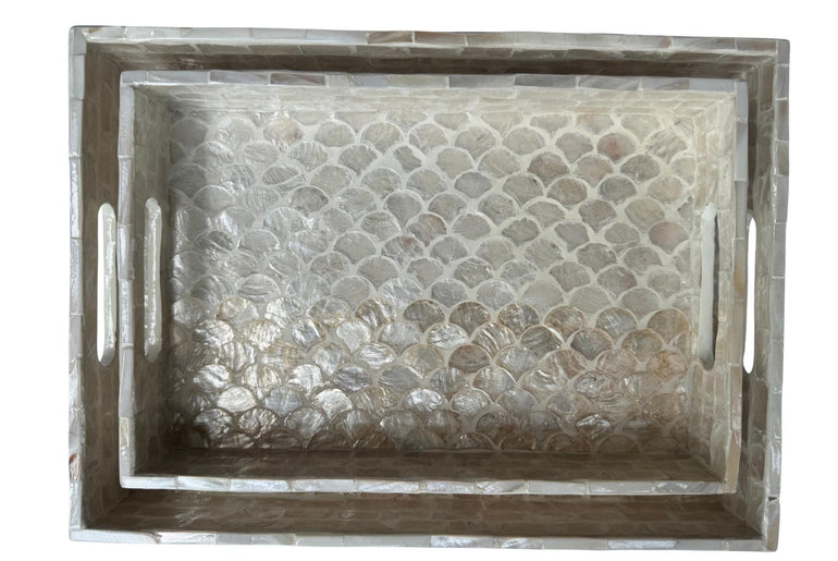 Mother of Pearl Rectangular Tray - Handmade Shell Inlay Serving Tray, Decorative Coffee Table Tray, Vanity Organizer, Housewarming Gift 48