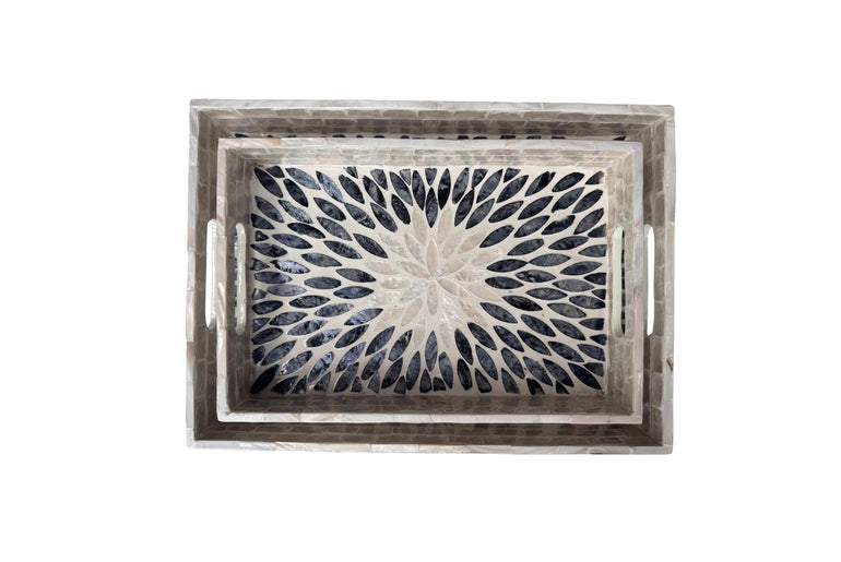 Mother of Pearl Rectangular Tray - Handmade Shell Inlay Serving Tray, Decorative Coffee Table Tray, Vanity Organizer, Housewarming Gift 145