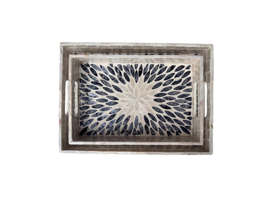 Mother of Pearl Rectangular Tray - Handmade Shell Inlay Serving Tray, Decorative Coffee Table Tray, Vanity Organizer, Housewarming Gift 145