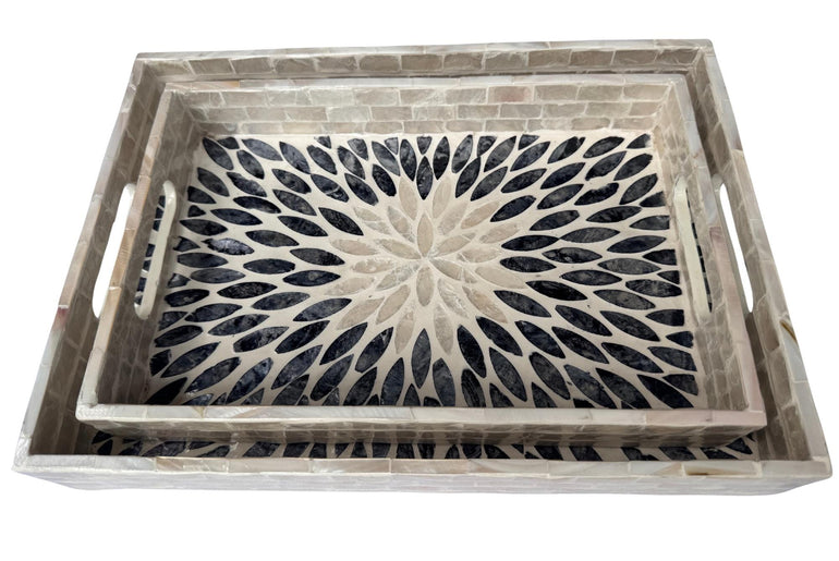 Mother of Pearl Rectangular Tray - Handmade Shell Inlay Serving Tray, Decorative Coffee Table Tray, Vanity Organizer, Housewarming Gift 145