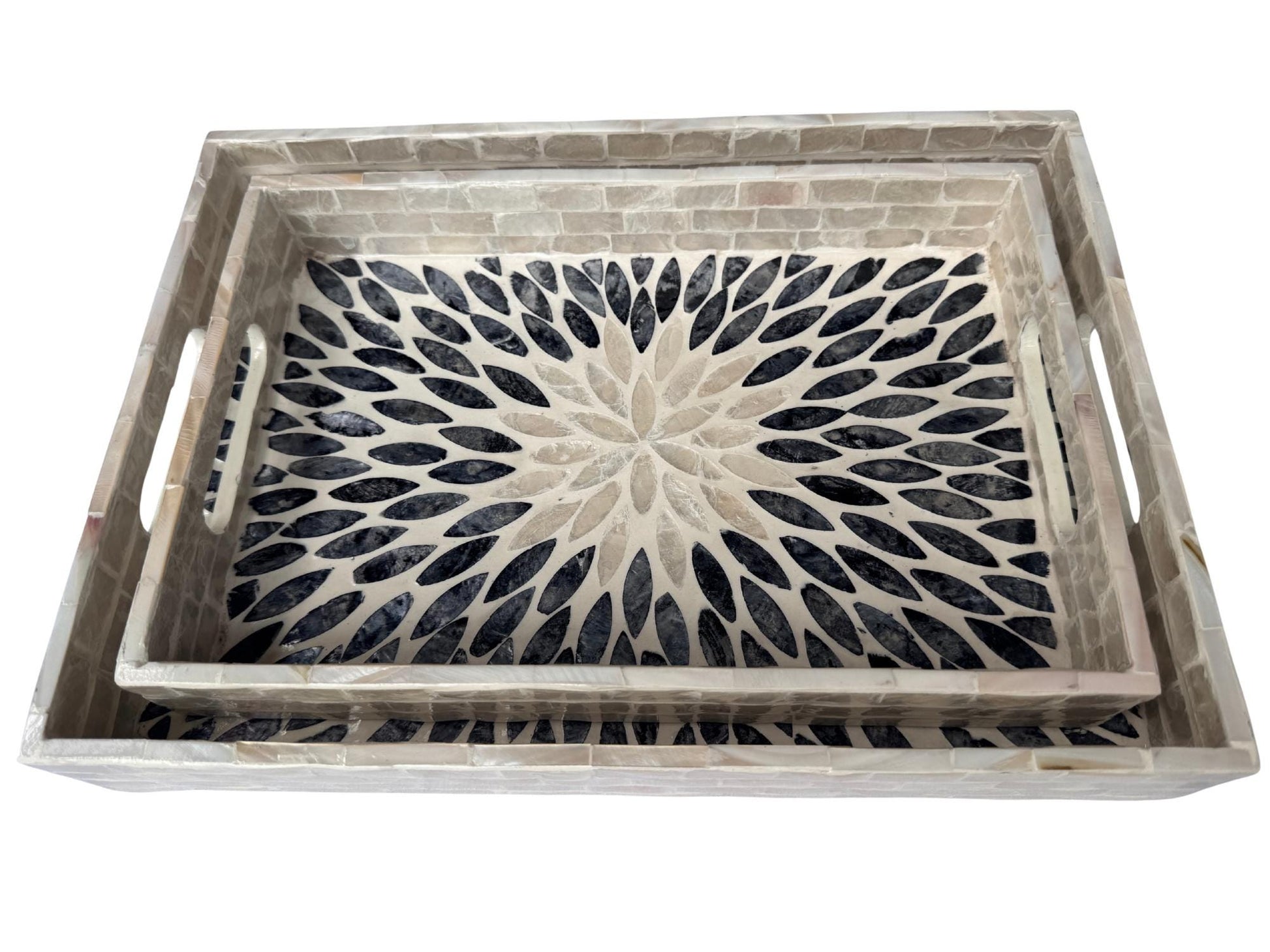 Mother of Pearl Rectangular Tray - Handmade Shell Inlay Serving Tray, Decorative Coffee Table Tray, Vanity Organizer, Housewarming Gift 145