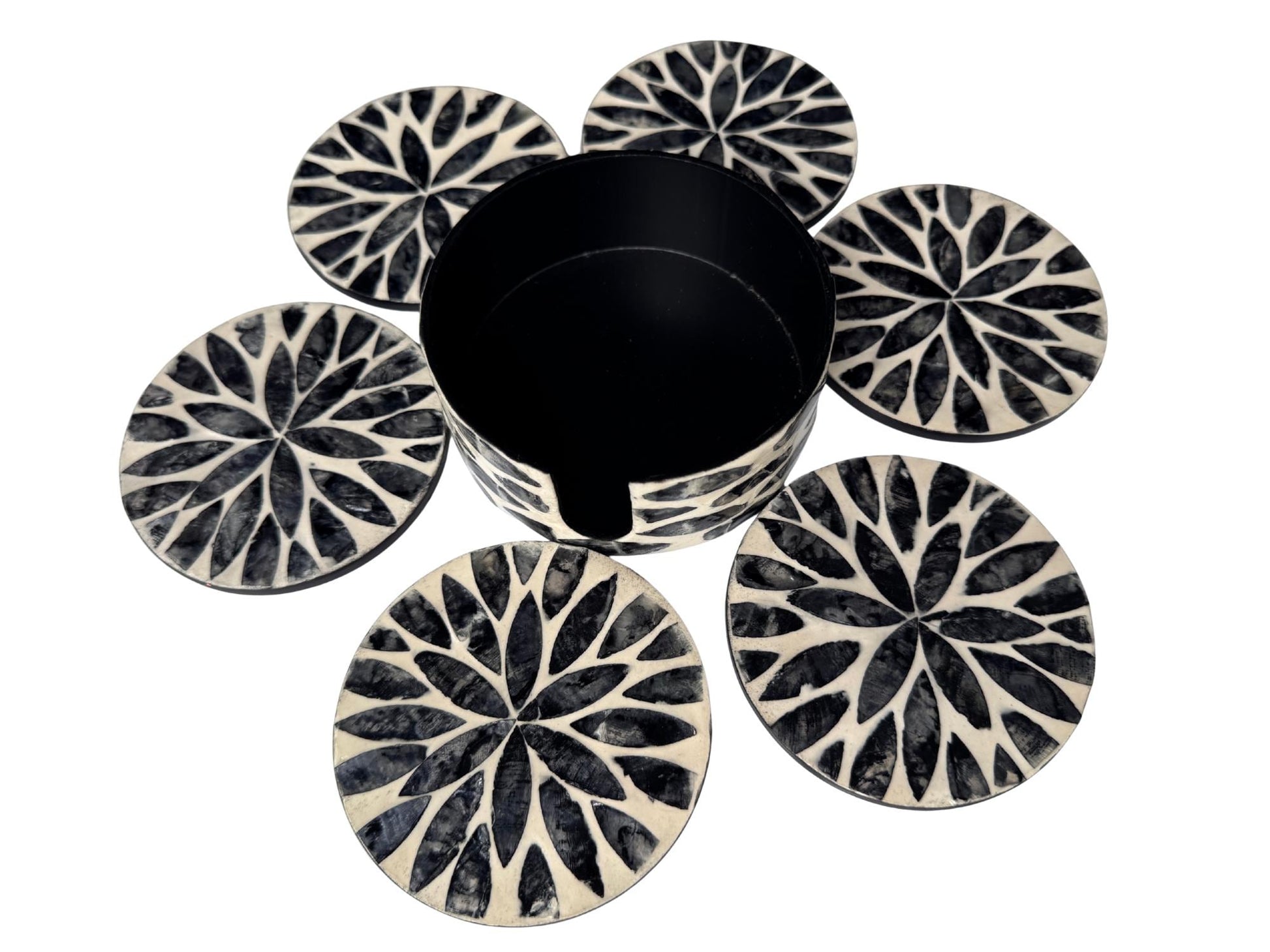 Mother of Pearl Round Coaster Set with Holder - Handmade Shell Drink Coasters, Decorative Table Coasters, Unique Gift Set 17