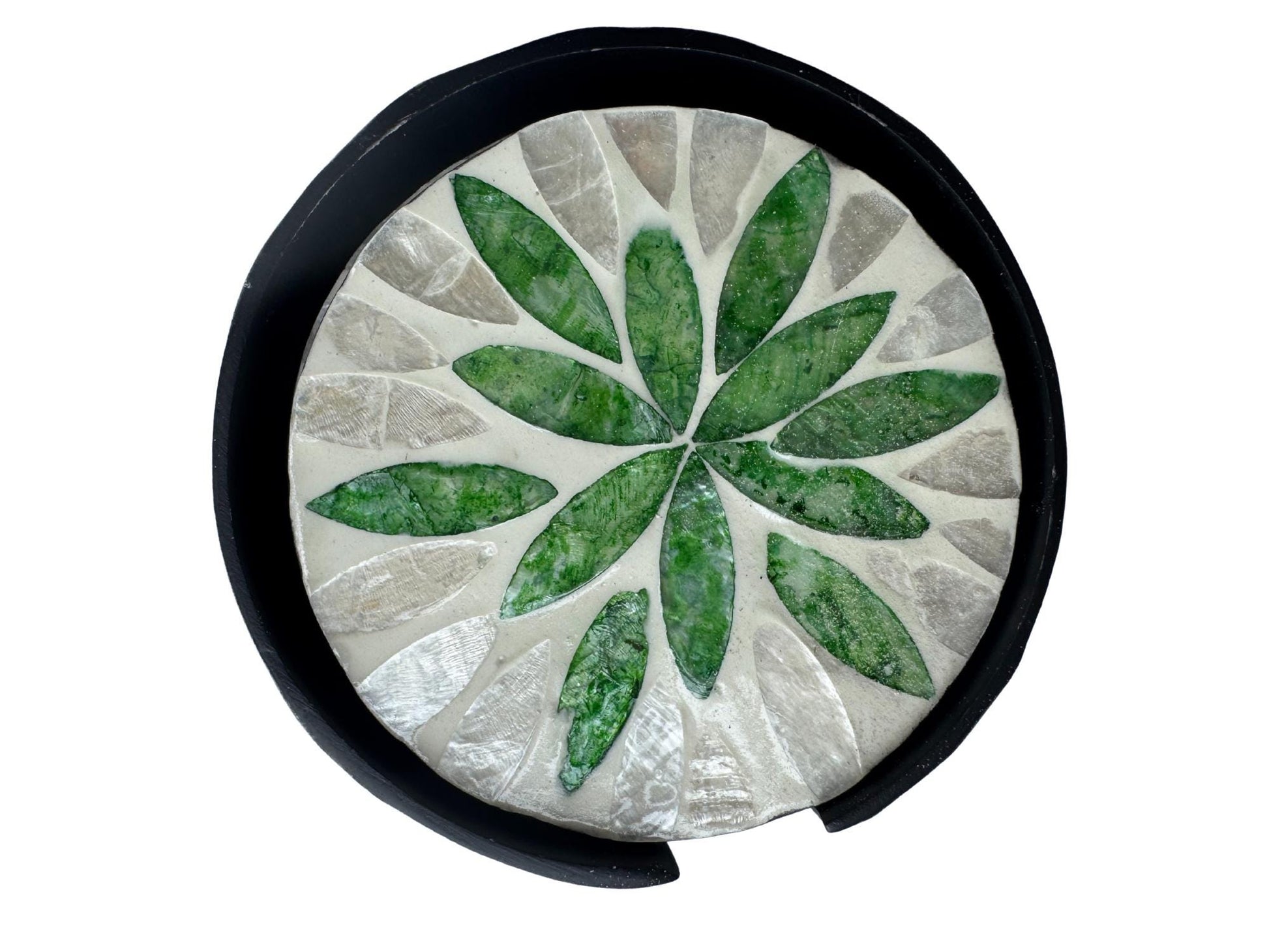 Mother of Pearl Round Coaster Set with Holder - Handmade Shell Drink Coasters, Decorative Table Coasters, Unique Gift Set 15