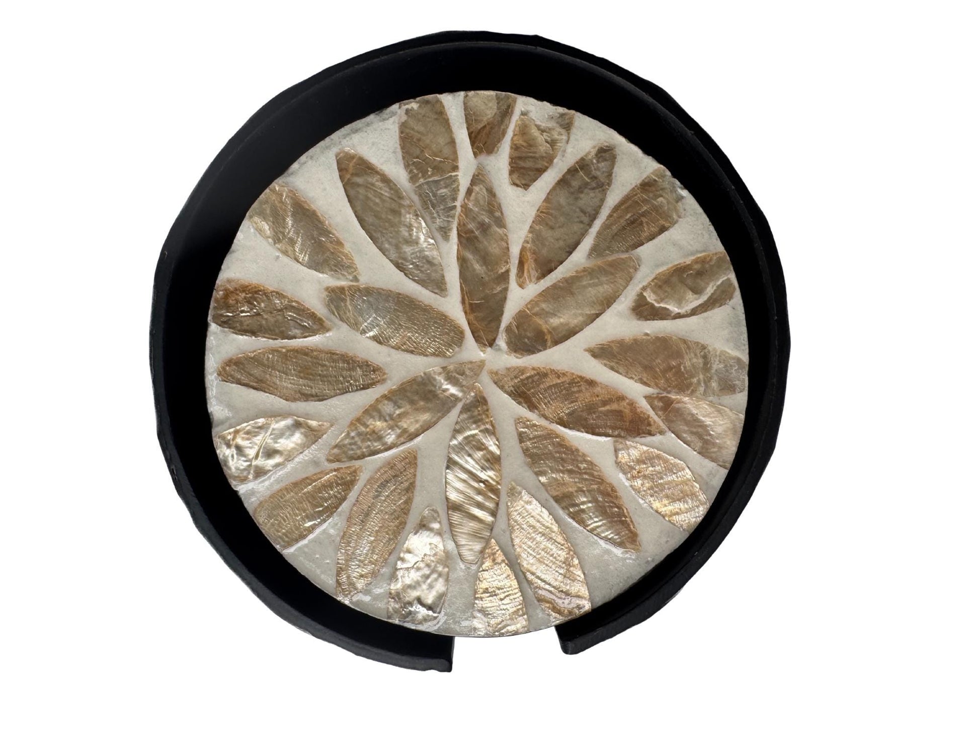 Mother of Pearl Round Coaster Set with Holder - Handmade Shell Drink Coasters, Decorative Table Coasters, Unique Gift Set 11