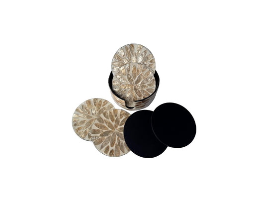 Mother of Pearl Round Coaster Set with Holder - Handmade Shell Drink Coasters, Decorative Table Coasters, Unique Gift Set 11