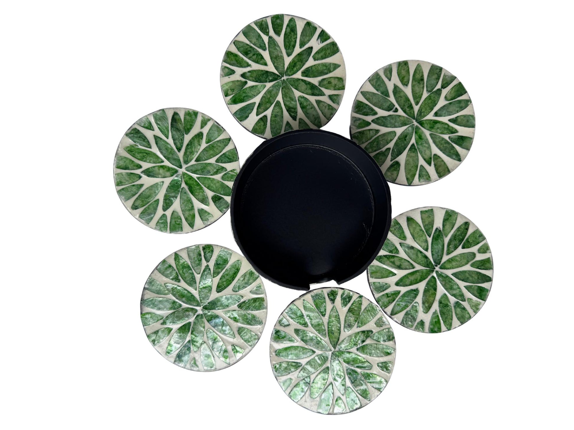 Mother of Pearl Round Coaster Set with Holder - Handmade Shell Drink Coasters, Decorative Table Coasters, Unique Gift Set 13