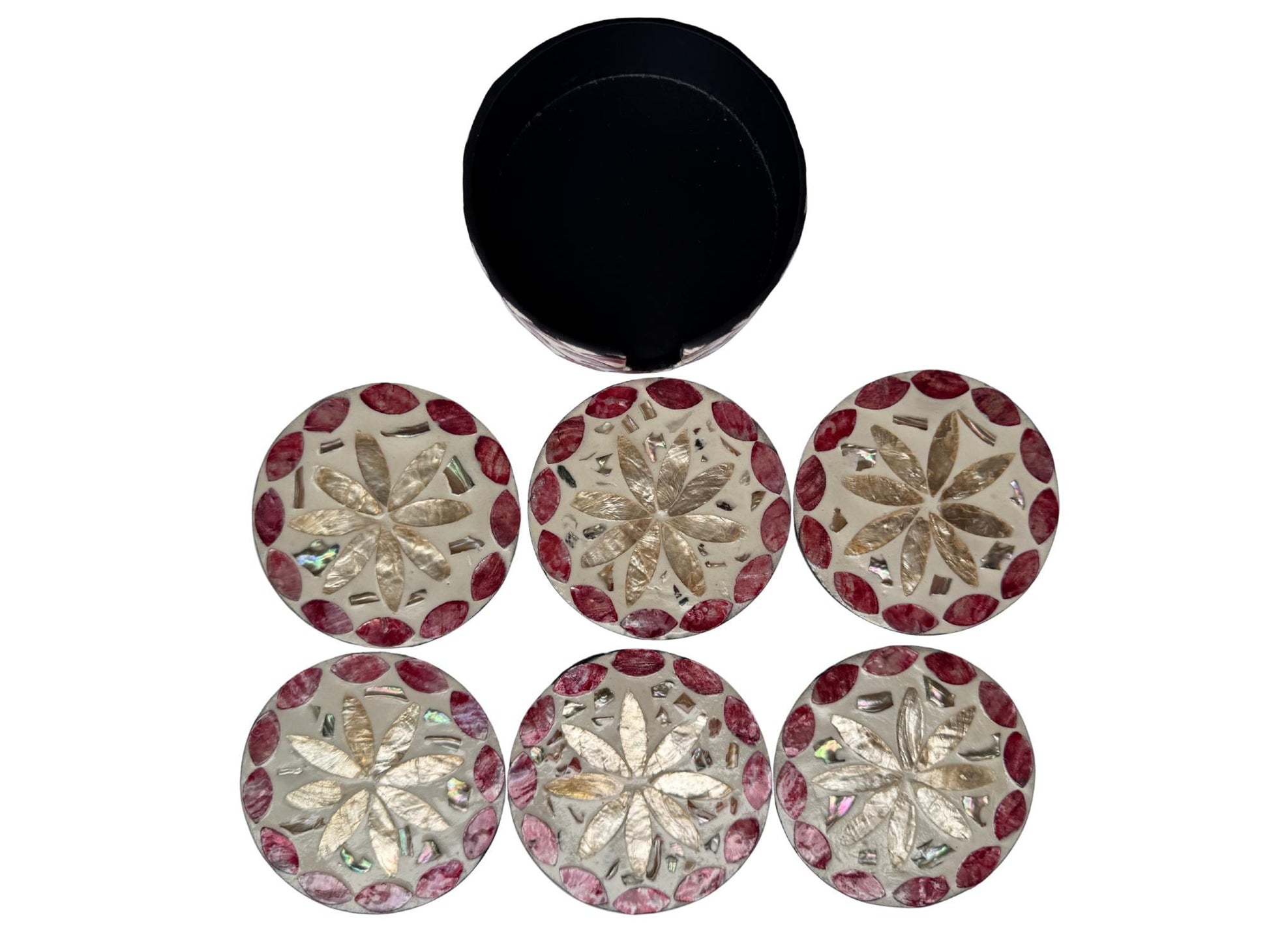 Mother of Pearl Round Coaster Set with Holder - Handmade Shell Drink Coasters, Decorative Table Coasters, Unique Gift Set 16