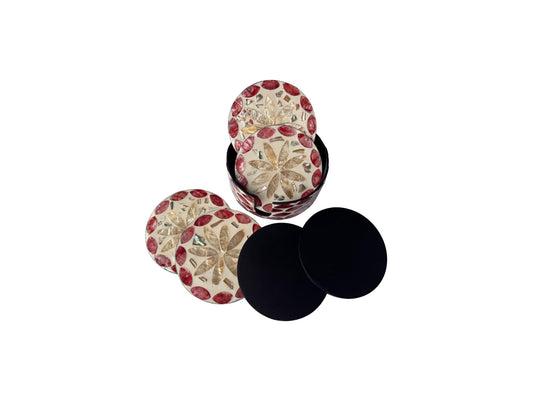Mother of Pearl Round Coaster Set with Holder - Handmade Shell Drink Coasters, Decorative Table Coasters, Unique Gift Set 16