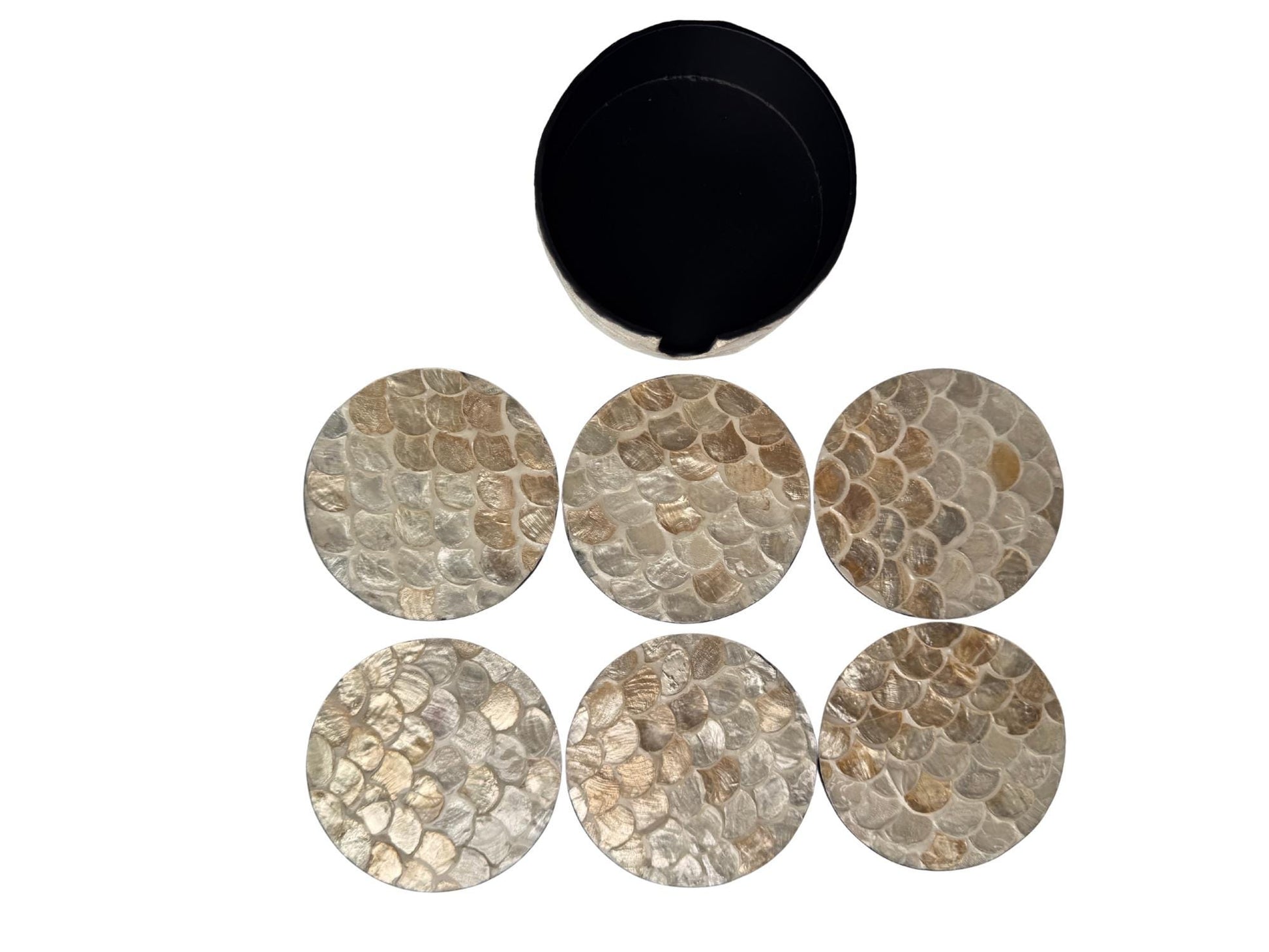 Mother of Pearl Round Coaster Set with Holder - Handmade Shell Drink Coasters, Decorative Table Coasters, Unique Gift Set 8