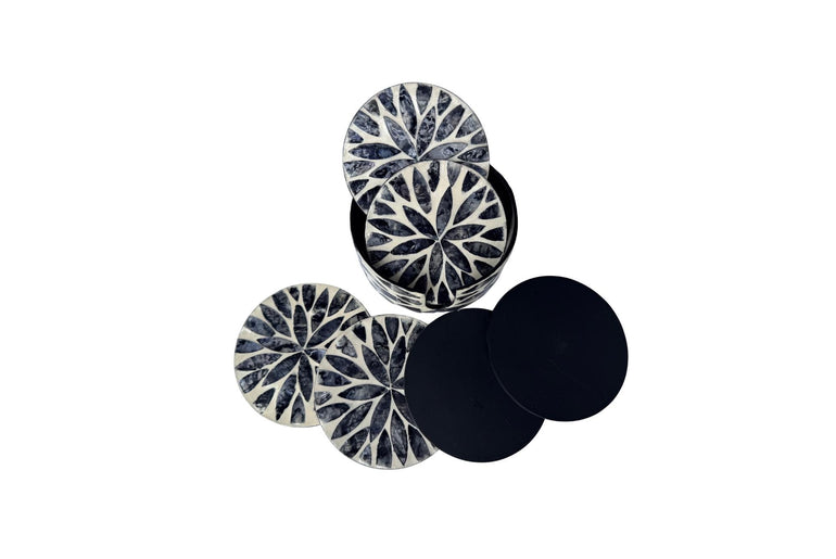 Mother of Pearl Round Coaster Set with Holder - Handmade Shell Drink Coasters, Decorative Table Coasters, Unique Gift Set 17