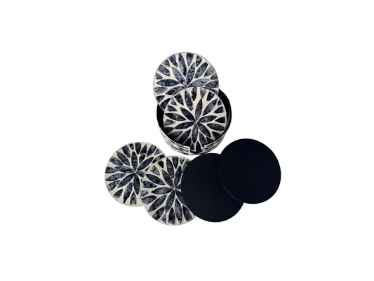 Mother of Pearl Round Coaster Set with Holder - Handmade Shell Drink Coasters, Decorative Table Coasters, Unique Gift Set 17