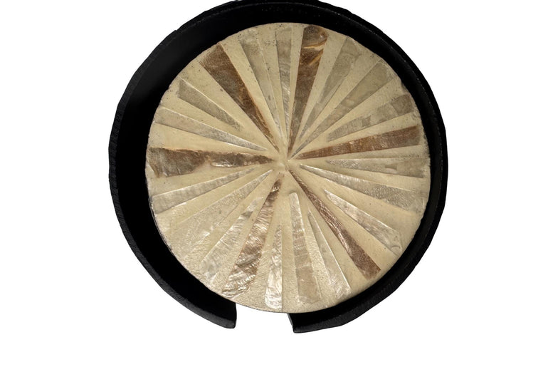 Mother of Pearl Round Coaster Set with Holder - Handmade Shell Drink Coasters, Decorative Table Coasters, Unique Gift Set 14