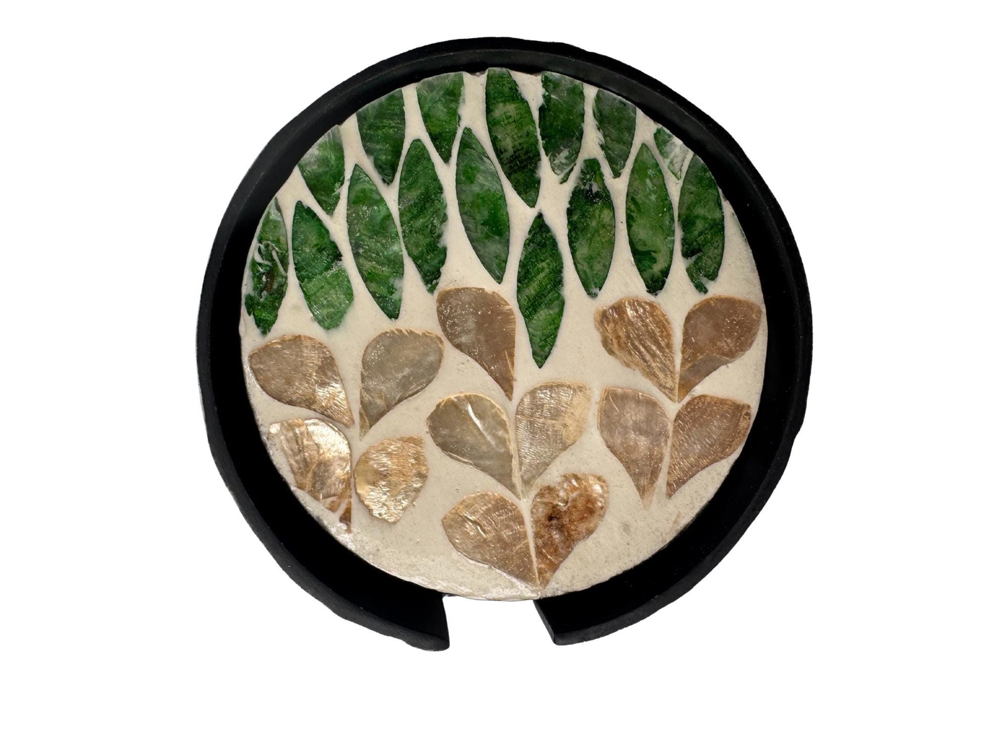 Mother of Pearl Round Coaster Set with Holder - Handmade Shell Drink Coasters, Decorative Table Coasters, Unique Gift Set 12