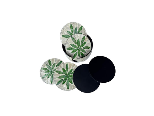 Mother of Pearl Round Coaster Set with Holder - Handmade Shell Drink Coasters, Decorative Table Coasters, Unique Gift Set 15