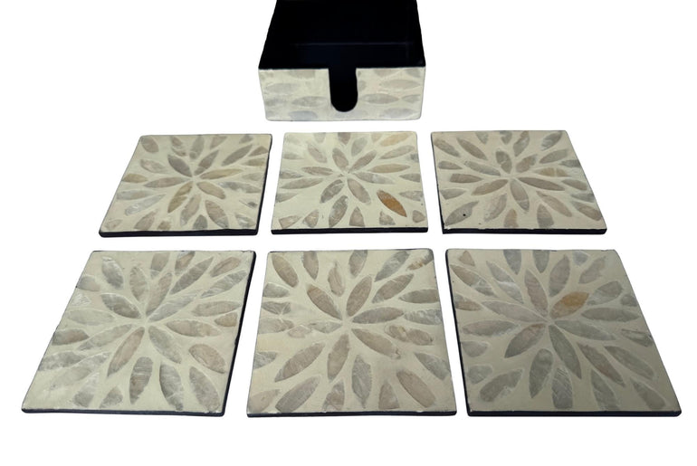 Mother of Pearl Square Coaster Set with Holder - Handmade Shell Drink Coasters, Natural Mother of Pearl Table Decor, Housewarming Gift 7