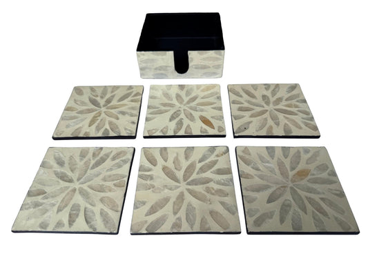 Mother of Pearl Square Coaster Set with Holder - Handmade Shell Drink Coasters, Natural Mother of Pearl Table Decor, Housewarming Gift 7