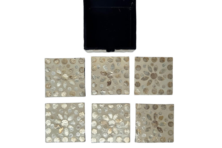 Mother of Pearl Square Coaster Set with Holder - Handmade Shell Drink Coasters, Natural Mother of Pearl Table Decor, Housewarming Gift 2