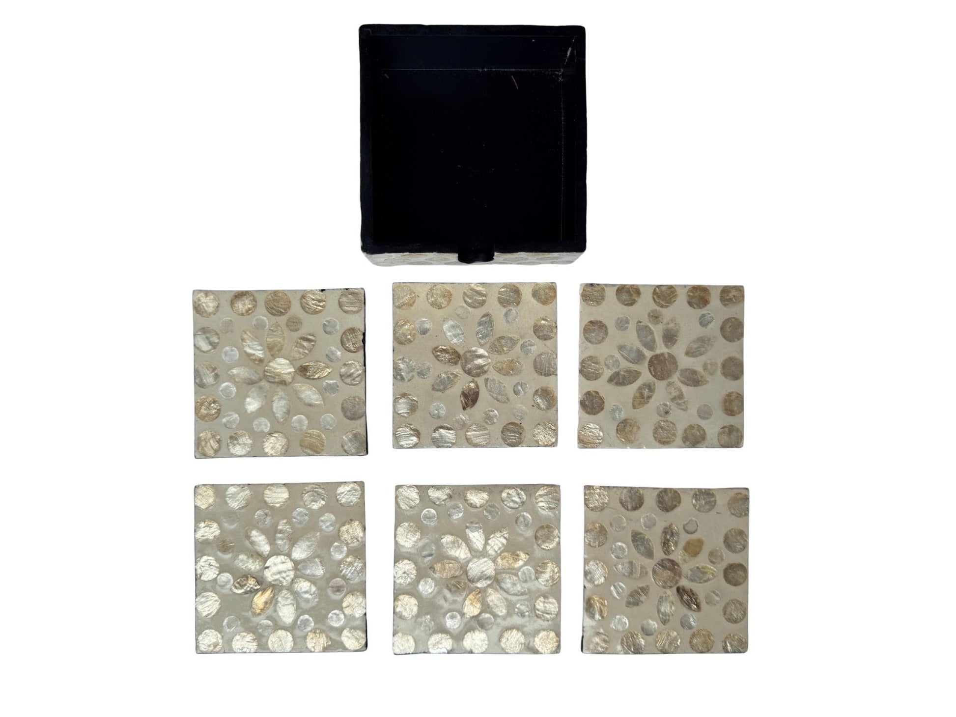 Mother of Pearl Square Coaster Set with Holder - Handmade Shell Drink Coasters, Natural Mother of Pearl Table Decor, Housewarming Gift 2