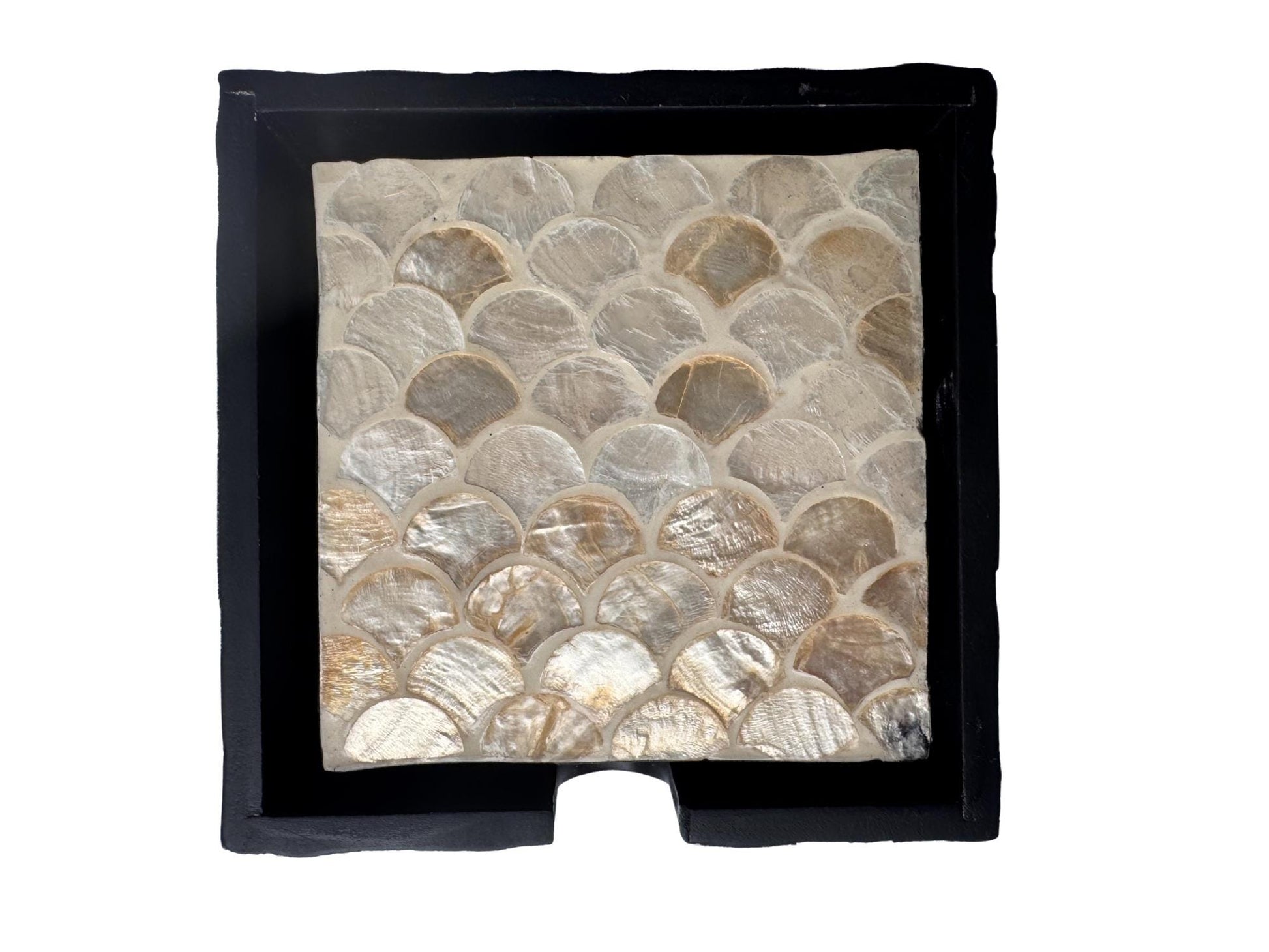 Mother of Pearl Square Coaster Set with Holder - Handmade Shell Drink Coasters, Natural Mother of Pearl Table Decor, Housewarming Gift 1
