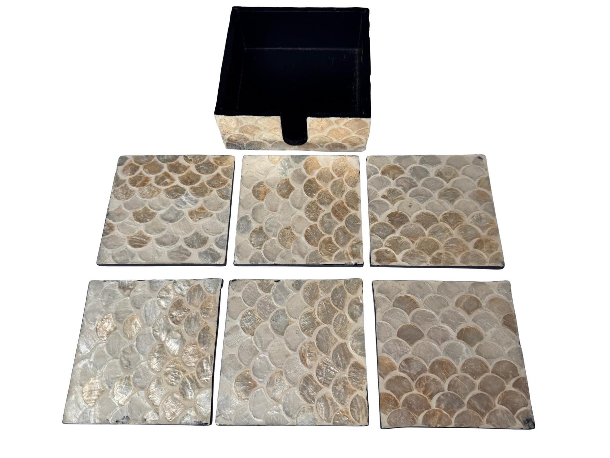 Mother of Pearl Square Coaster Set with Holder - Handmade Shell Drink Coasters, Natural Mother of Pearl Table Decor, Housewarming Gift 1