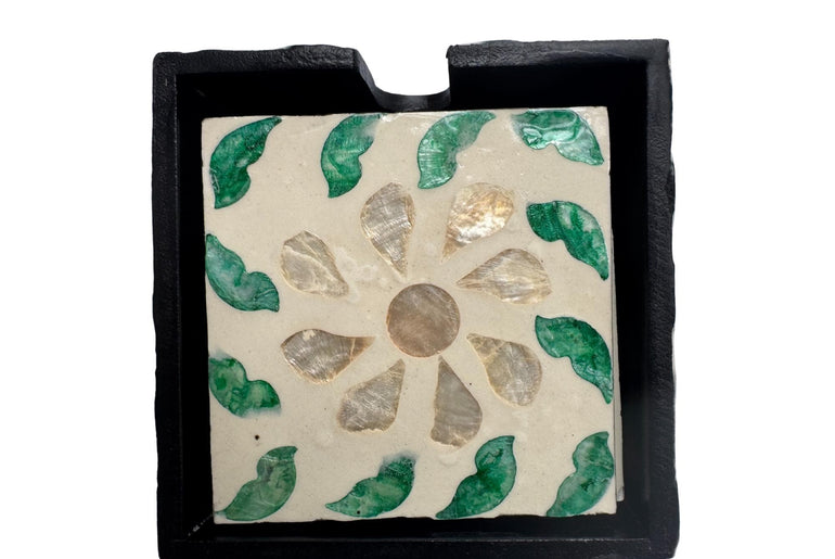 Mother of Pearl Square Coaster Set with Holder - Handmade Shell Drink Coasters, Natural Mother of Pearl Table Decor, Housewarming Gift 5