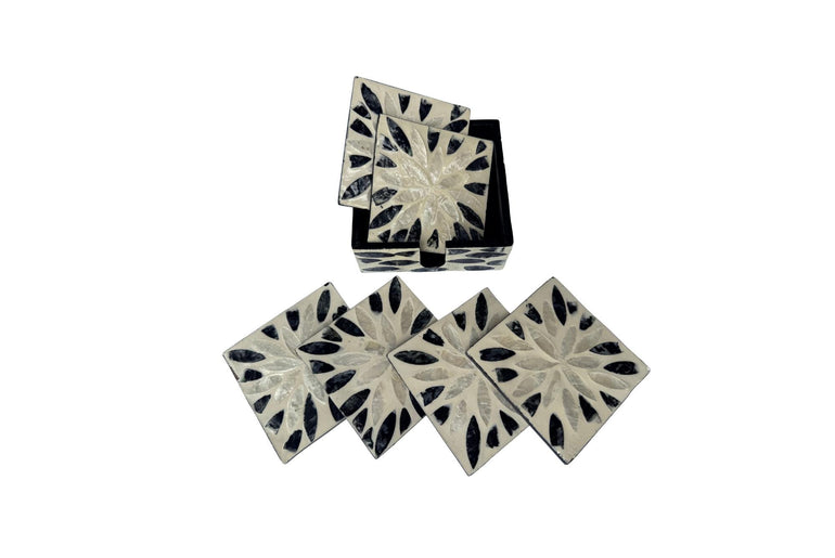 Mother of Pearl Square Coaster Set with Holder - Handmade Shell Drink Coasters, Natural Mother of Pearl Table Decor, Housewarming Gift 6