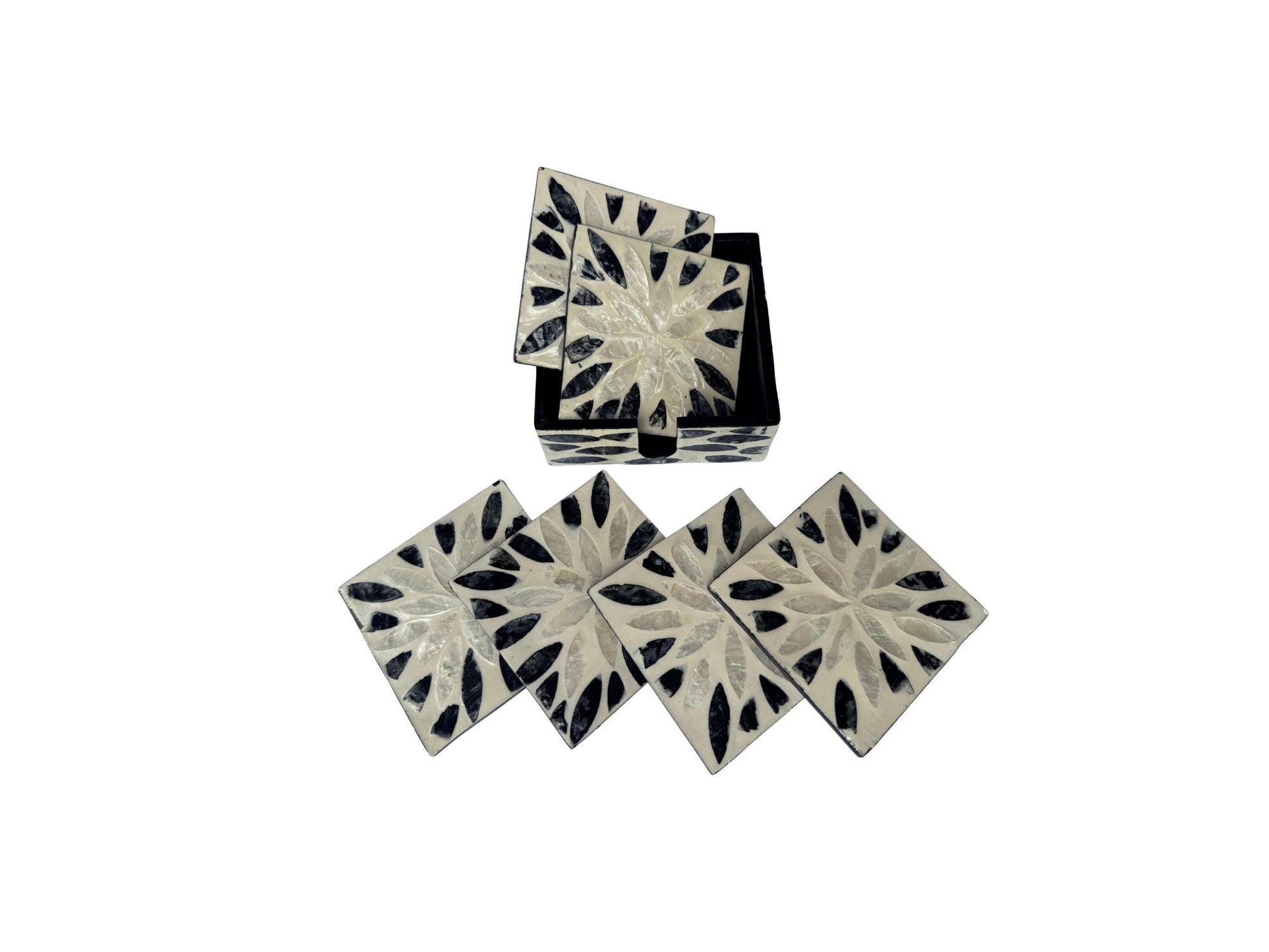 Mother of Pearl Square Coaster Set with Holder - Handmade Shell Drink Coasters, Natural Mother of Pearl Table Decor, Housewarming Gift 6