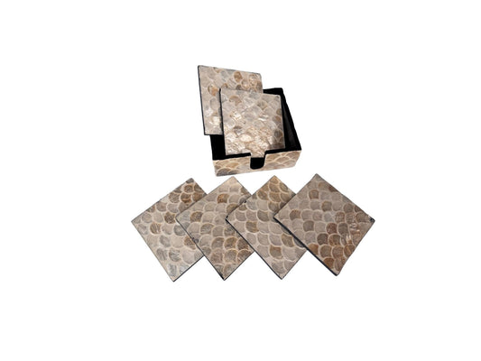 Mother of Pearl Square Coaster Set with Holder - Handmade Shell Drink Coasters, Natural Mother of Pearl Table Decor, Housewarming Gift 1