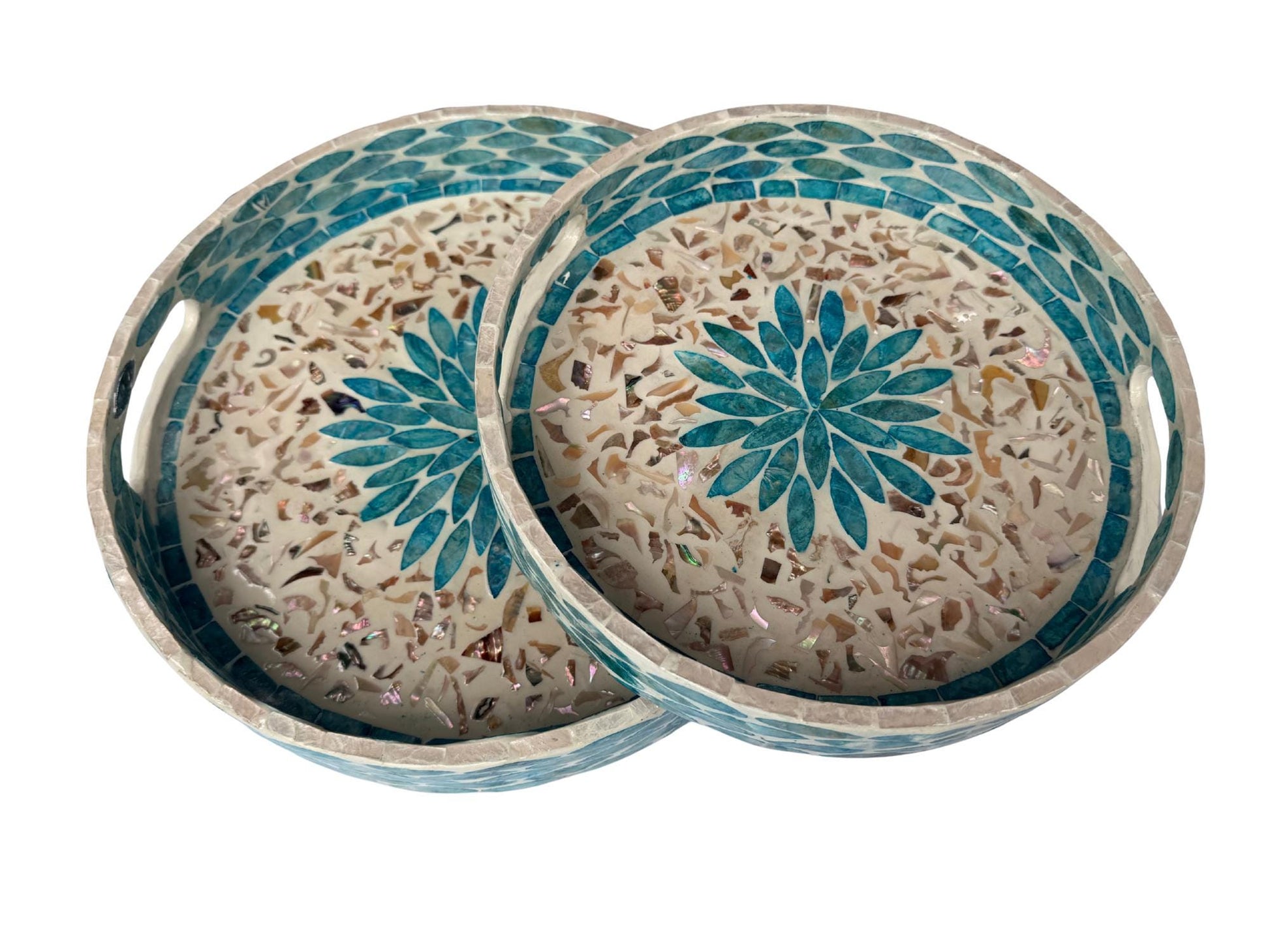 Handmade Round Shell Inlay Tray – Mother of Pearl Decorative Serving Tray, Elegant Coffee Table Organizer, Luxury Vanity Tray, Gift Idea