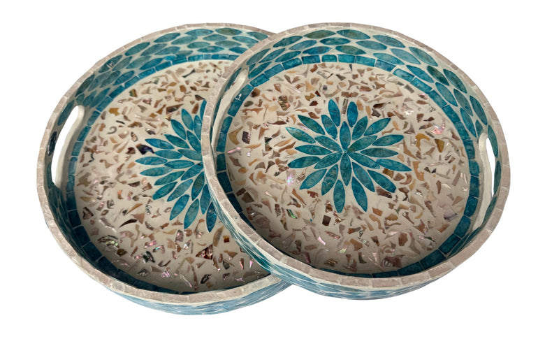 Handmade Round Shell Inlay Tray – Mother of Pearl Decorative Serving Tray, Elegant Coffee Table Organizer, Luxury Vanity Tray, Gift Idea