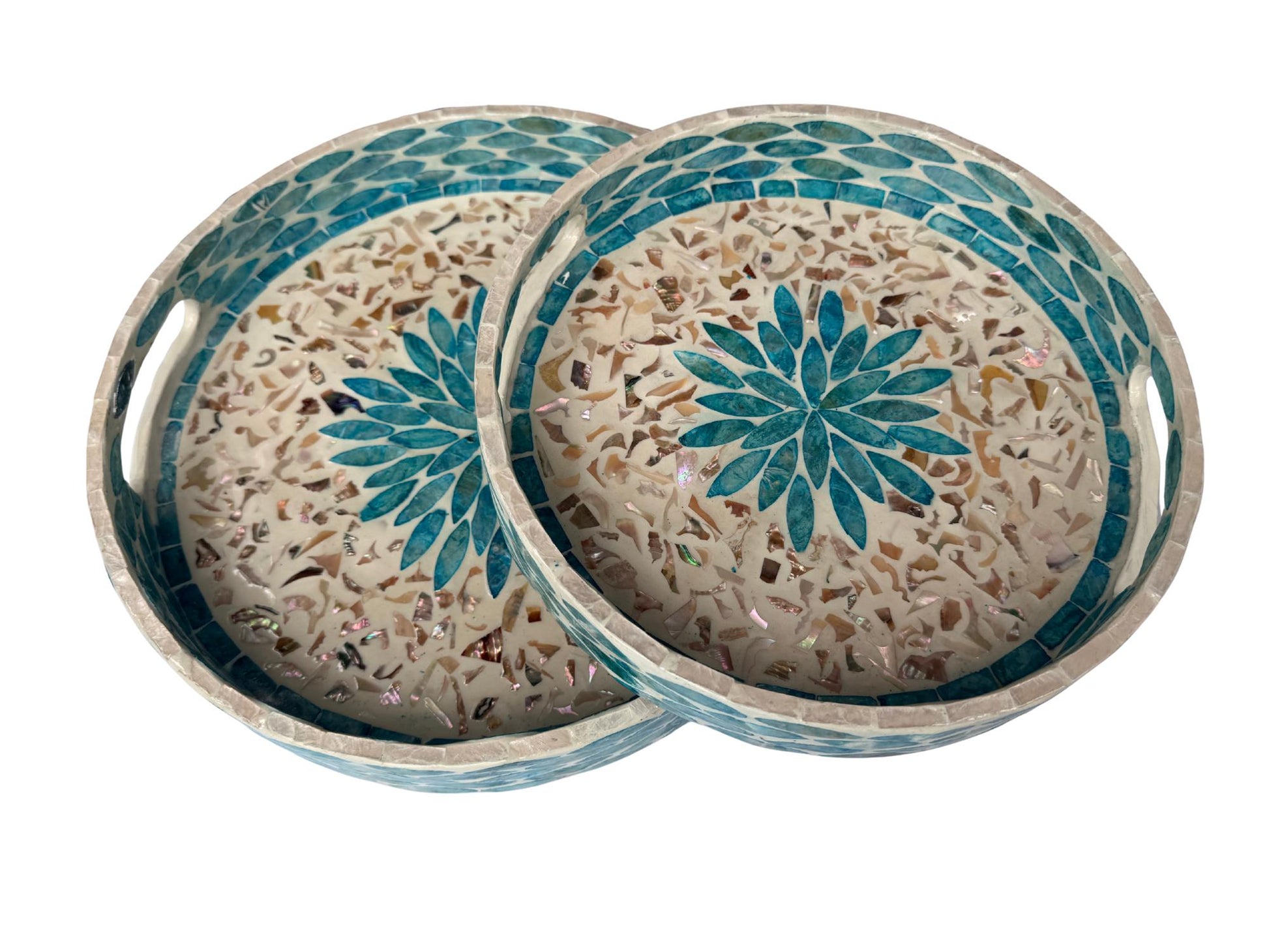 Handmade Round Shell Inlay Tray – Mother of Pearl Decorative Serving Tray, Elegant Coffee Table Organizer, Luxury Vanity Tray, Gift Idea