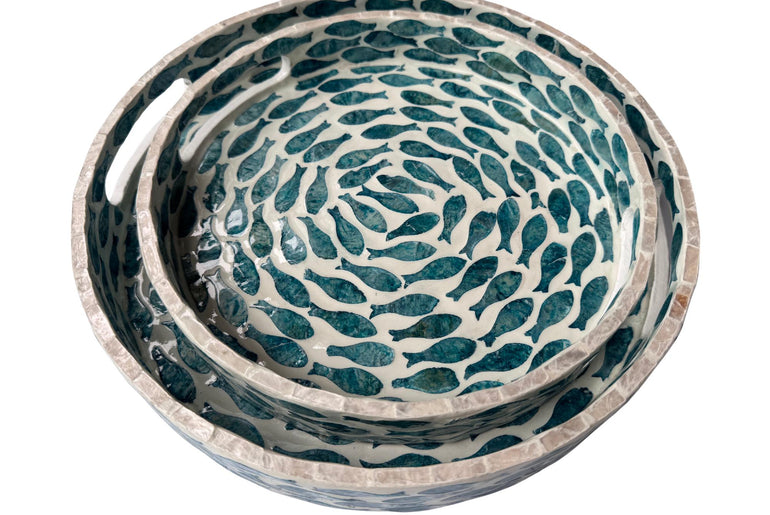 Handmade Round Shell Inlay Tray – Mother of Pearl Decorative Serving Tray, Elegant Coffee Table Organizer, Luxury Vanity Tray, Gift Idea