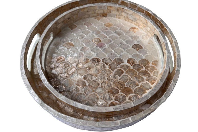 Handmade Round Shell Inlay Tray – Mother of Pearl Decorative Serving Tray, Elegant Coffee Table Organizer, Luxury Vanity Tray, Gift Idea