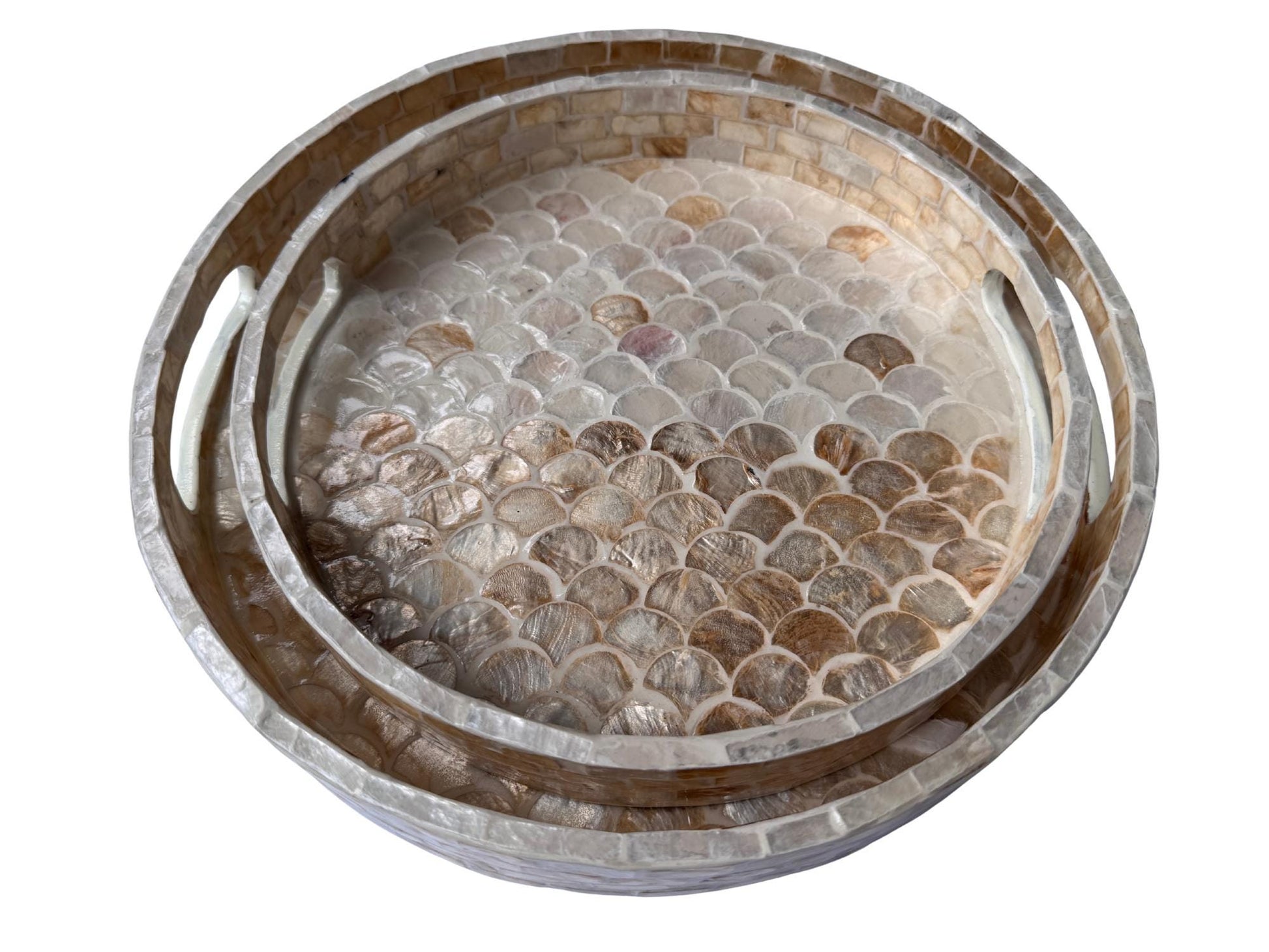 Handmade Round Shell Inlay Tray – Mother of Pearl Decorative Serving Tray, Elegant Coffee Table Organizer, Luxury Vanity Tray, Gift Idea