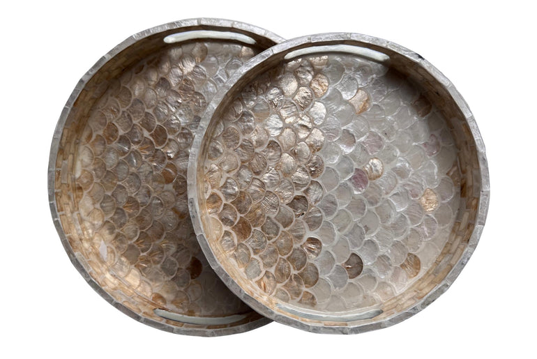 Handmade Round Shell Inlay Tray – Mother of Pearl Decorative Serving Tray, Elegant Coffee Table Organizer, Luxury Vanity Tray, Gift Idea