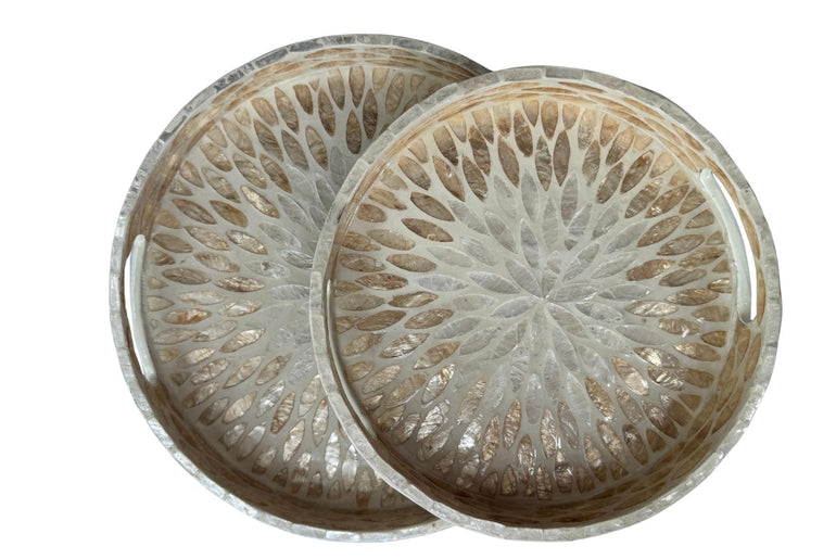 Handmade Round Shell Inlay Tray – Mother of Pearl Decorative Serving Tray, Elegant Coffee Table Organizer, Luxury Vanity Tray, Gift Idea