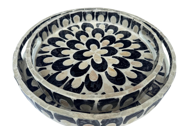 Handmade Round Shell Inlay Tray – Mother of Pearl Decorative Serving Tray, Elegant Coffee Table Organizer, Luxury Vanity Tray, Gift Idea