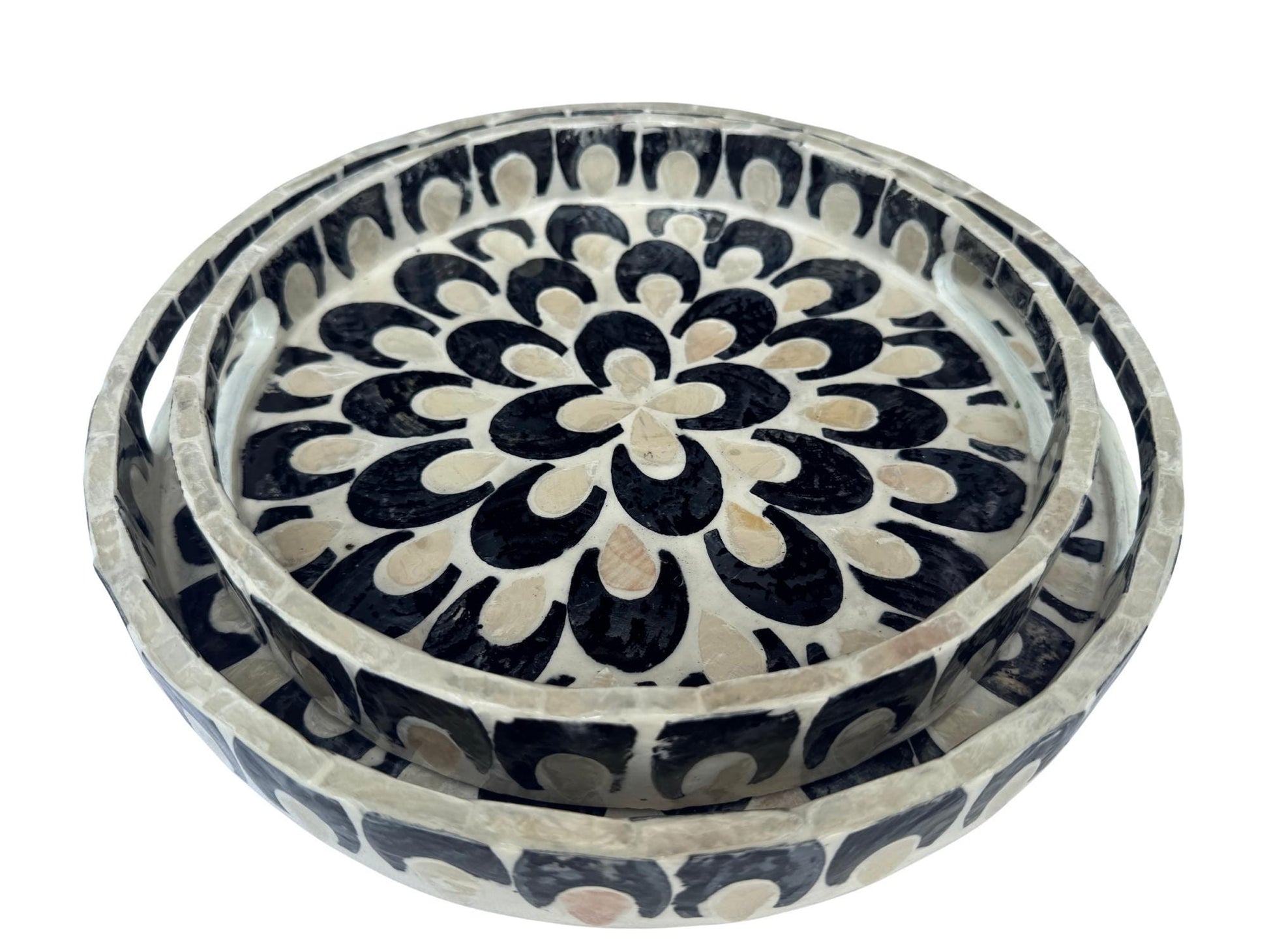 Handmade Round Shell Inlay Tray – Mother of Pearl Decorative Serving Tray, Elegant Coffee Table Organizer, Luxury Vanity Tray, Gift Idea