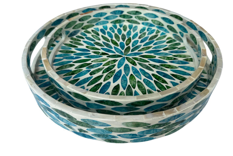 Handmade Round Shell Inlay Tray – Mother of Pearl Decorative Serving Tray, Elegant Coffee Table Organizer, Luxury Vanity Tray, Gift Idea