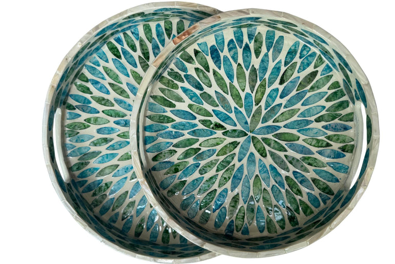 Handmade Round Shell Inlay Tray – Mother of Pearl Decorative Serving Tray, Elegant Coffee Table Organizer, Luxury Vanity Tray, Gift Idea
