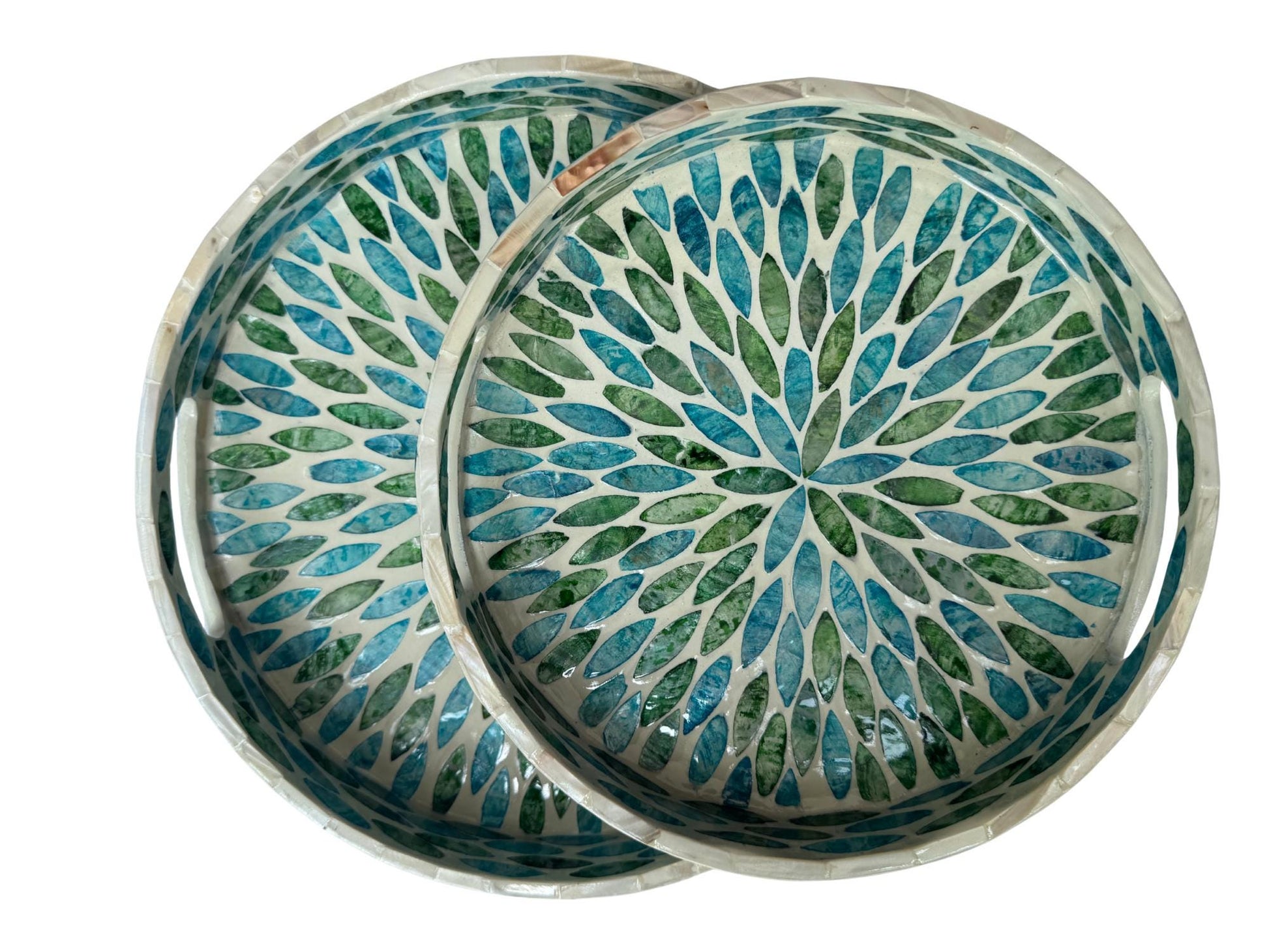 Handmade Round Shell Inlay Tray – Mother of Pearl Decorative Serving Tray, Elegant Coffee Table Organizer, Luxury Vanity Tray, Gift Idea