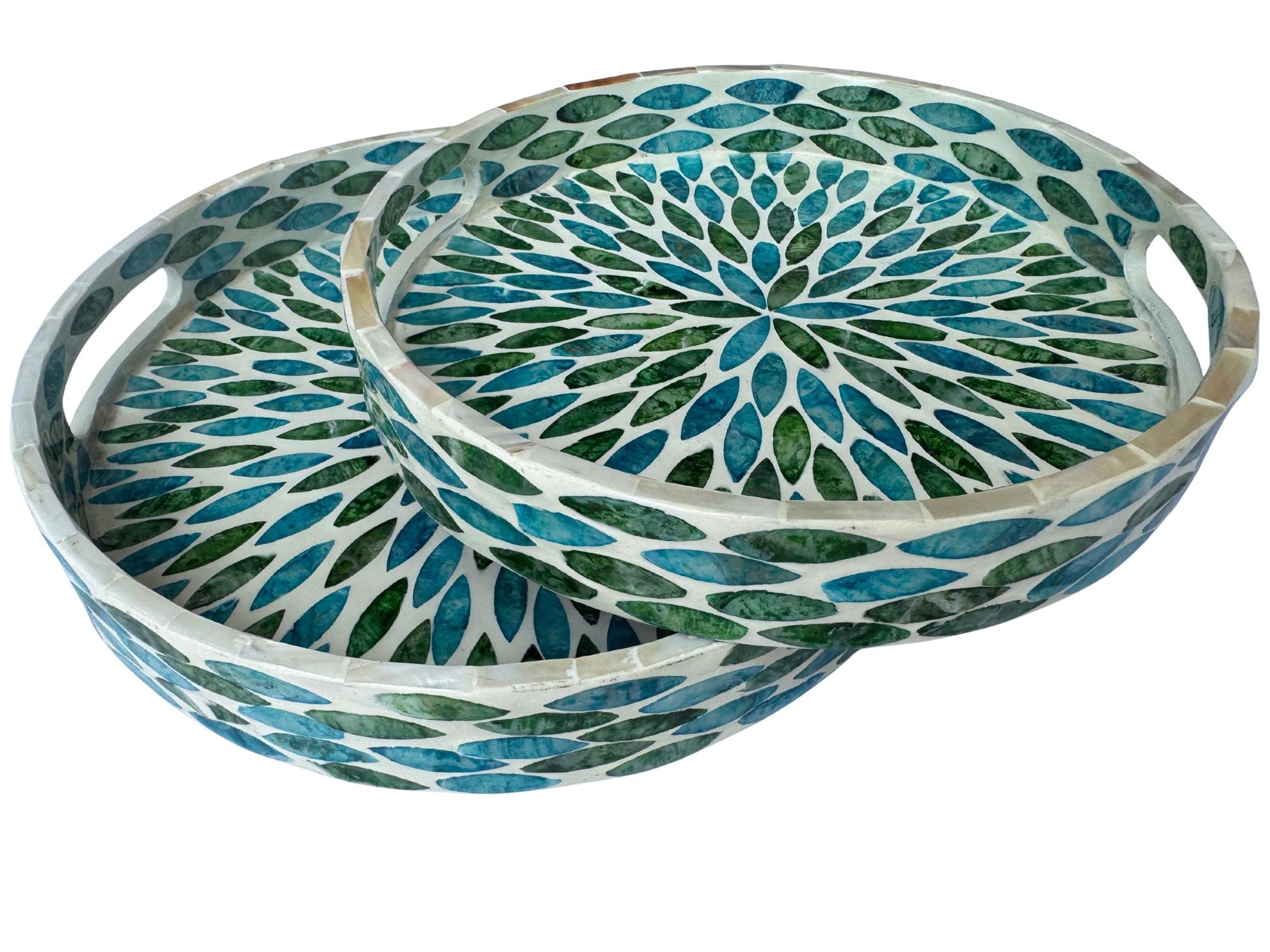 Handmade Round Shell Inlay Tray – Mother of Pearl Decorative Serving Tray, Elegant Coffee Table Organizer, Luxury Vanity Tray, Gift Idea