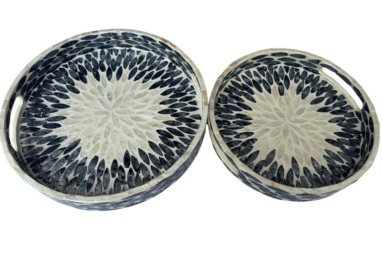Handmade Round Shell Inlay Tray – Mother of Pearl Decorative Serving Tray, Elegant Coffee Table Organizer, Luxury Vanity Tray, Gift Idea